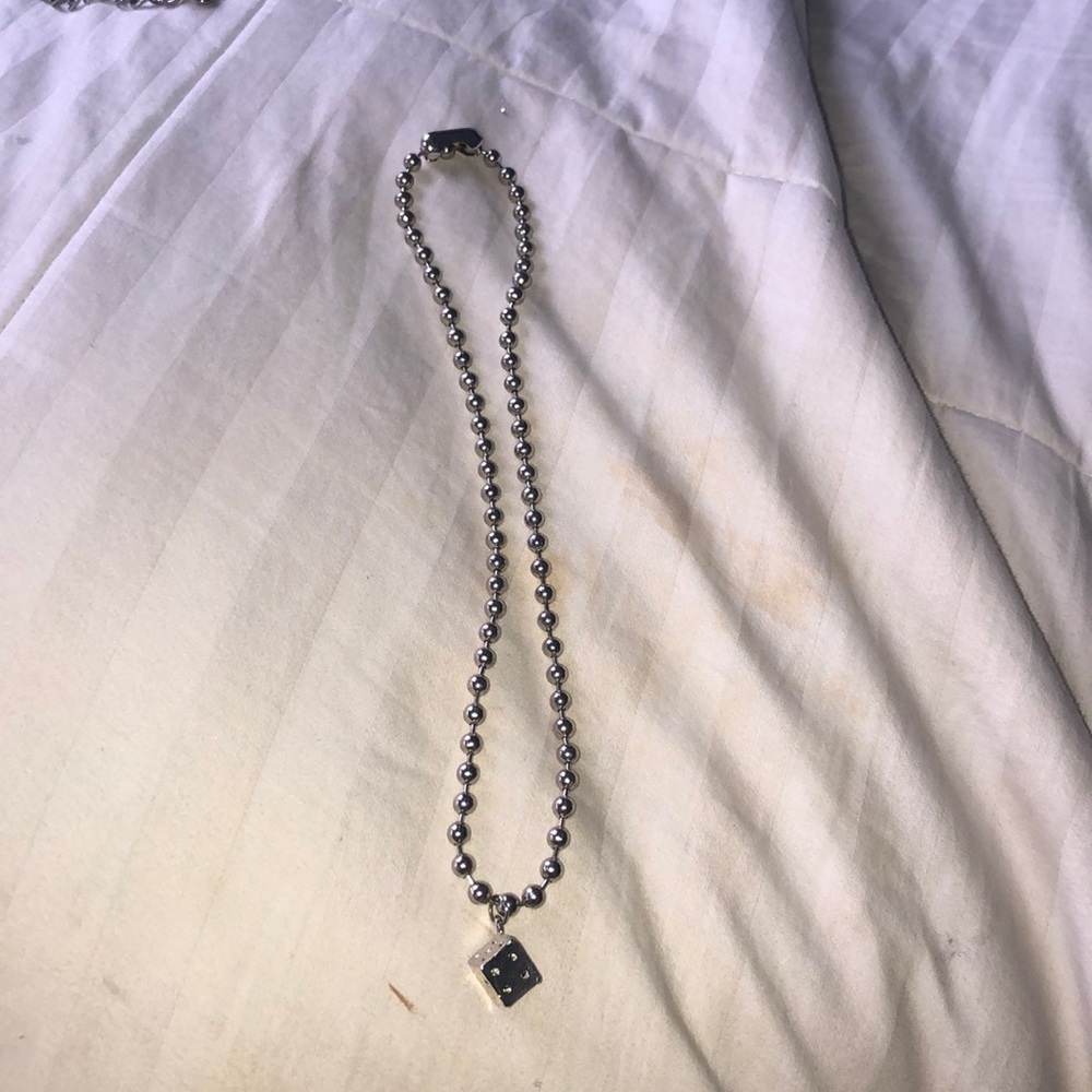 silver ball chain dice necklace